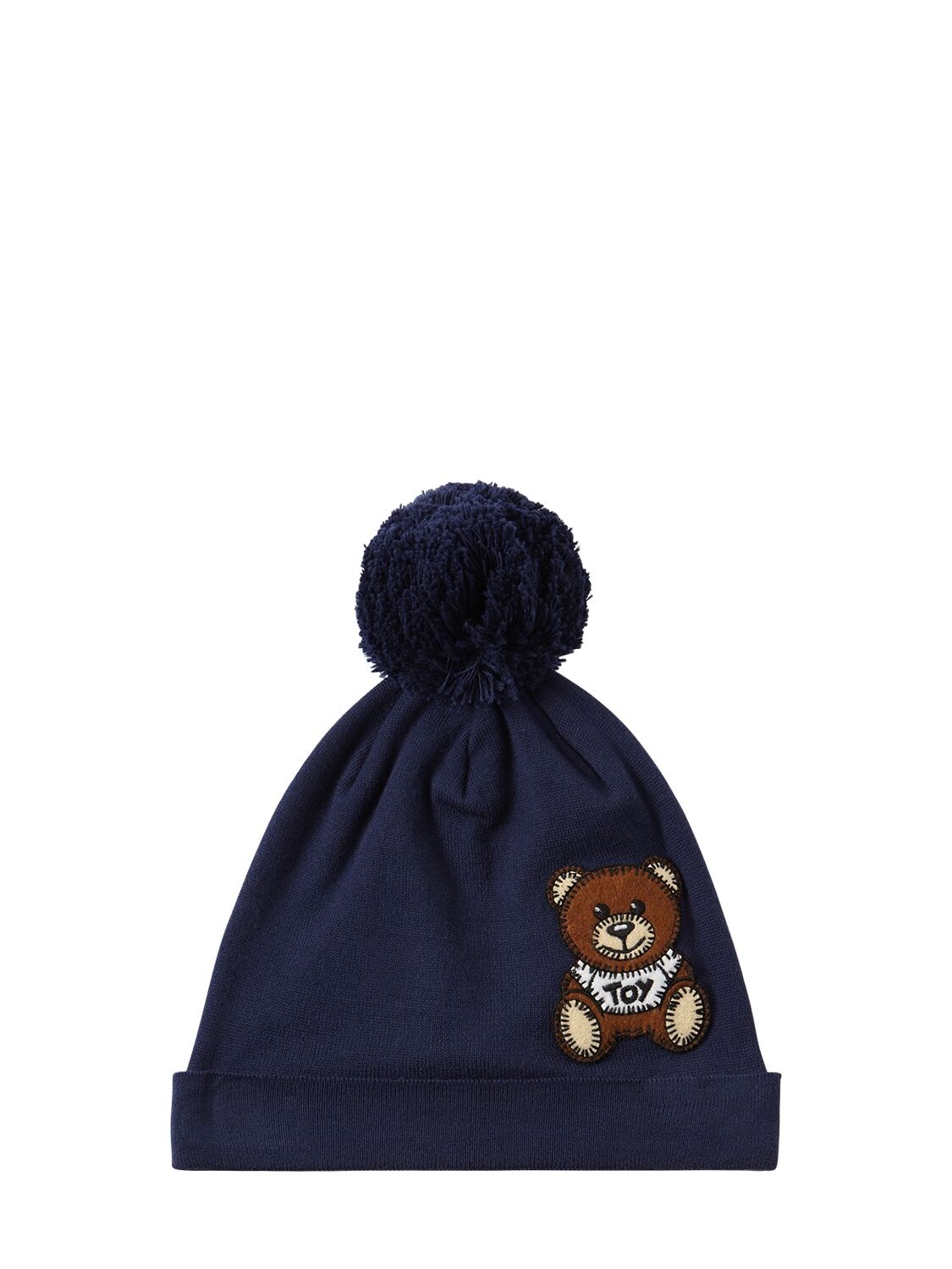 Moschino Babies' Cotton Beanie Hat W/ Toy Patch In Navy