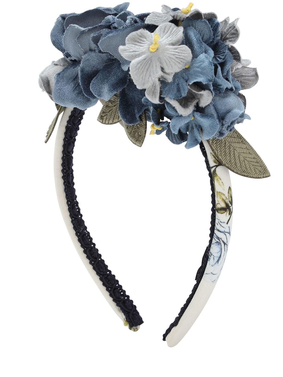 Monnalisa Kids' Velvet Flowers Headband In White,blue