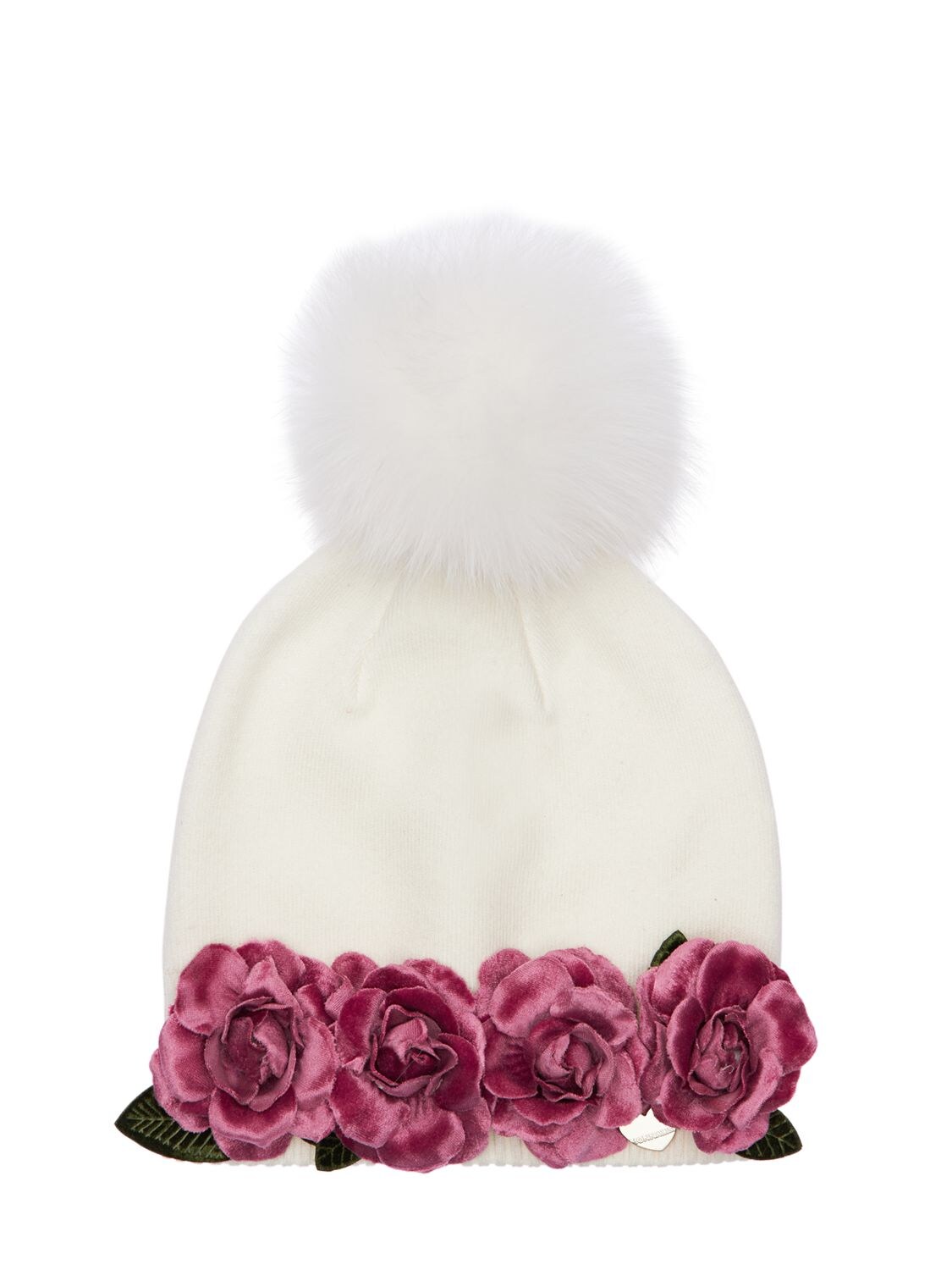 Monnalisa Kids' Knit Hat W/ Fur Pompom In Pink