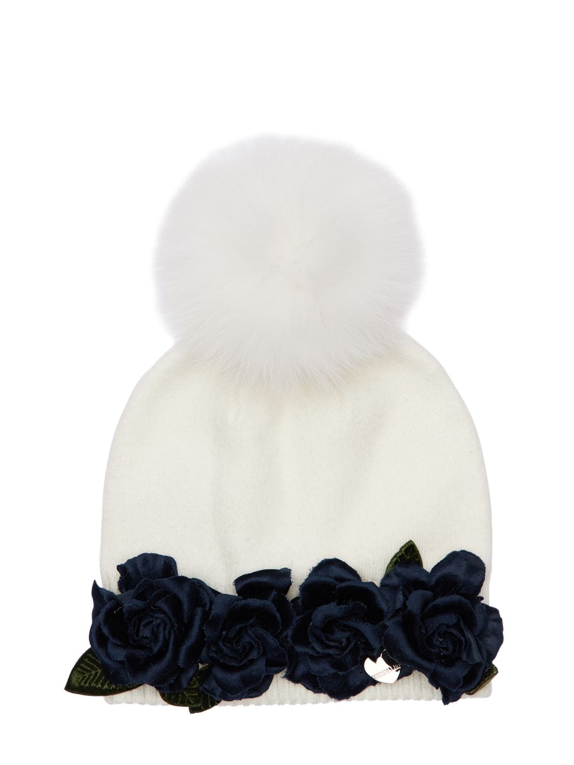 Monnalisa Babies' Knit Hat W/ Fur Pompom In White