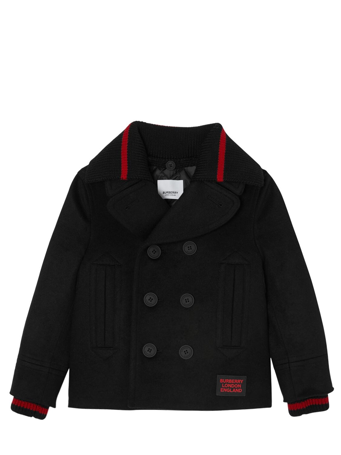 Burberry Kids' Double Breasted Wool Blend Jacket In Black