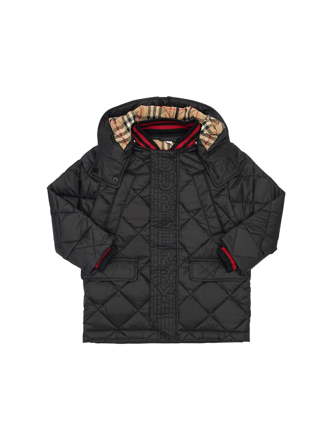 Burberry Kids' Quilted Nylon Parka W/ Hood In Black