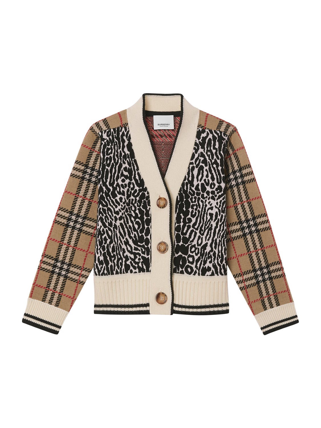 BURBERRY 豹纹&格纹羊毛针织开衫,72I91L027-QTGWNDK1