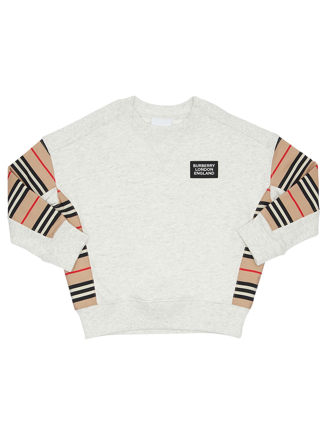 Burberry Kids' Cotton Sweatshirt W/ Check Insert In Light Grey