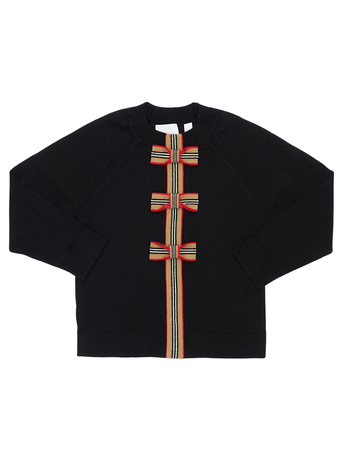 Burberry Kids' Wool Knit Sweater W/ Bows In Black
