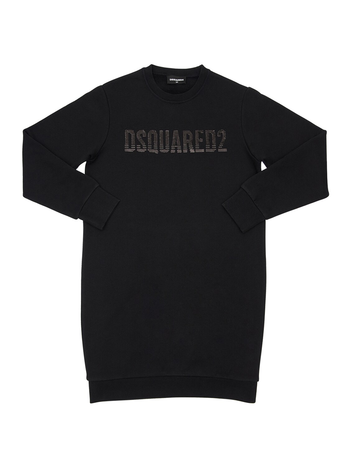 Dsquared2 Kids' Sequined Logo Cotton Sweatshirt Dress In Black