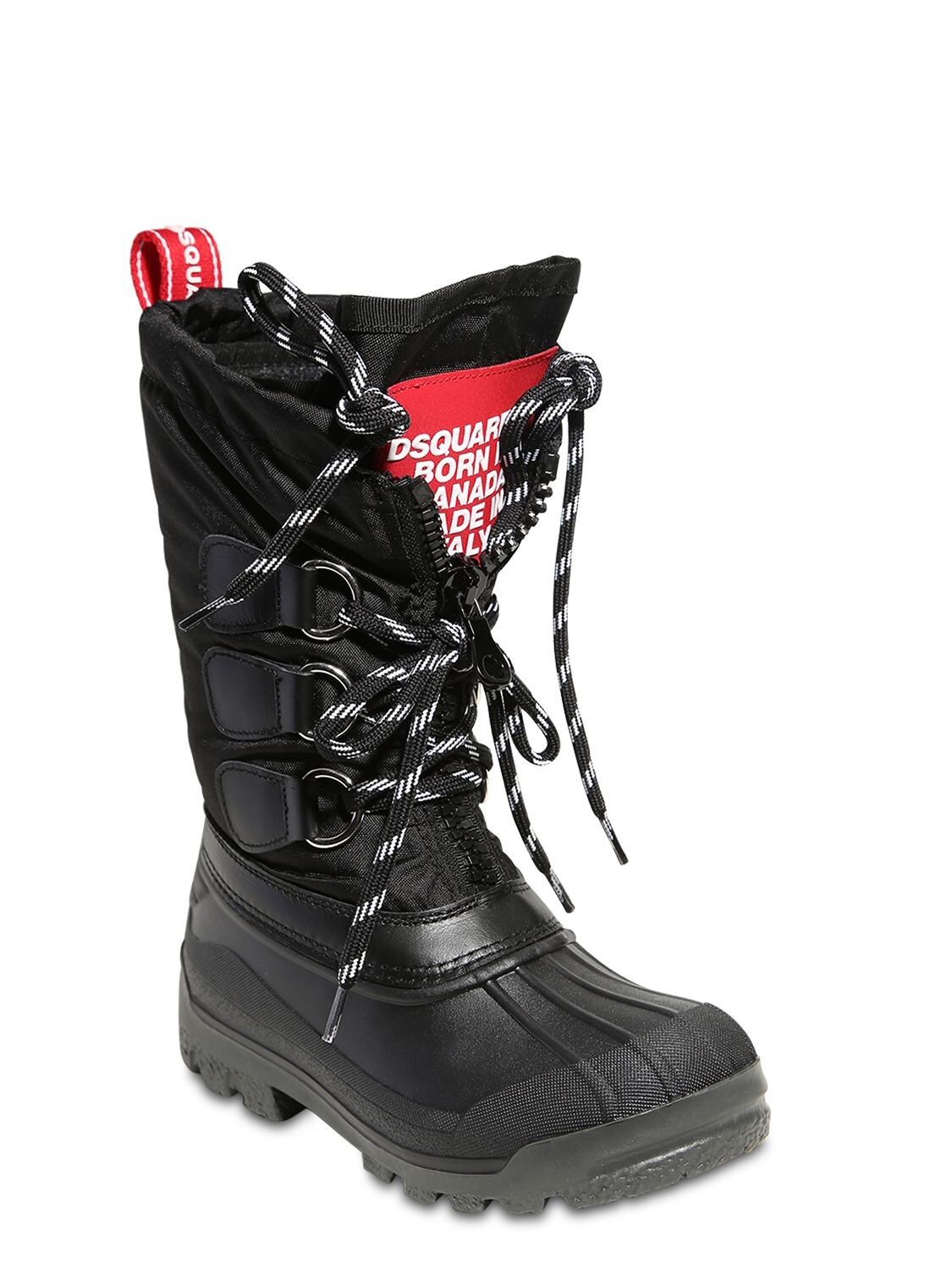 Dsquared2 Kids' Nylon & Leather Snow Boots In Black
