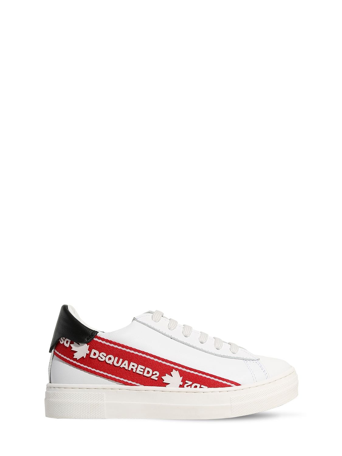 DSQUARED2 LEATHER LACE-UP SNEAKERS W/ LOGO BAND,72I91X042-VKFSIDE1