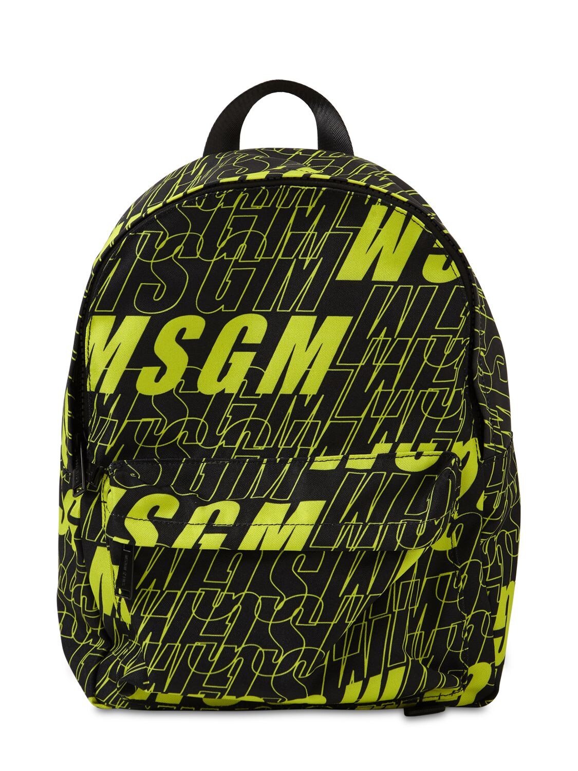 Msgm Kids' All Over Logo Nylon Backpack In Black,yellow