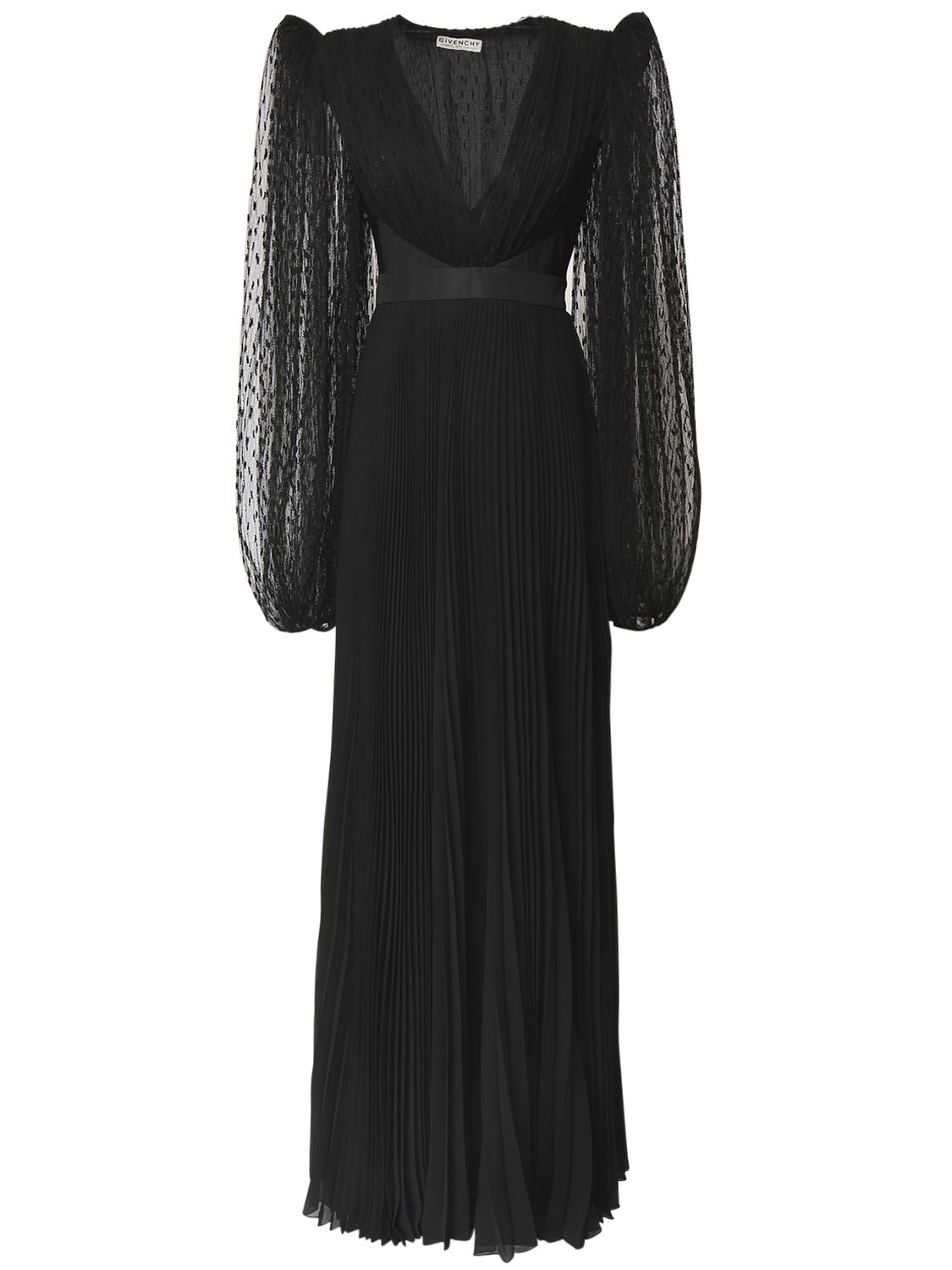 Givenchy Plumetis-tulle Balloon-sleeve Plissé Silk Gown In Black | ModeSens