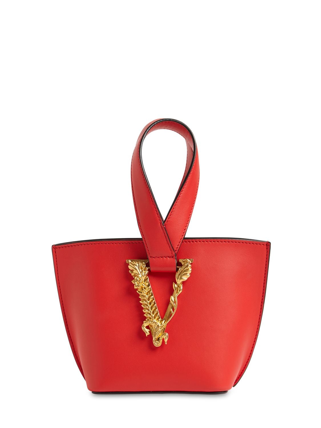 Versace Virtus Leather Top Handle Bag In Red | ModeSens