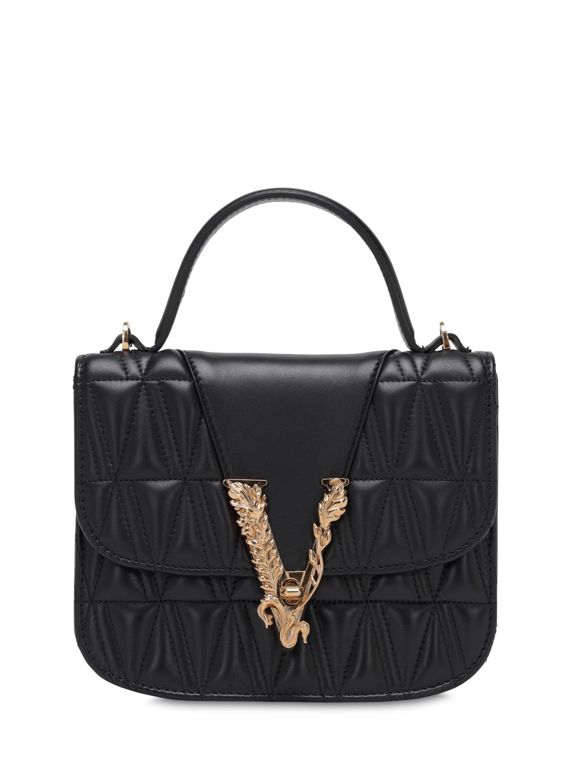 Versace Virtus Quilted Leather Top Handle Bag In Black | ModeSens