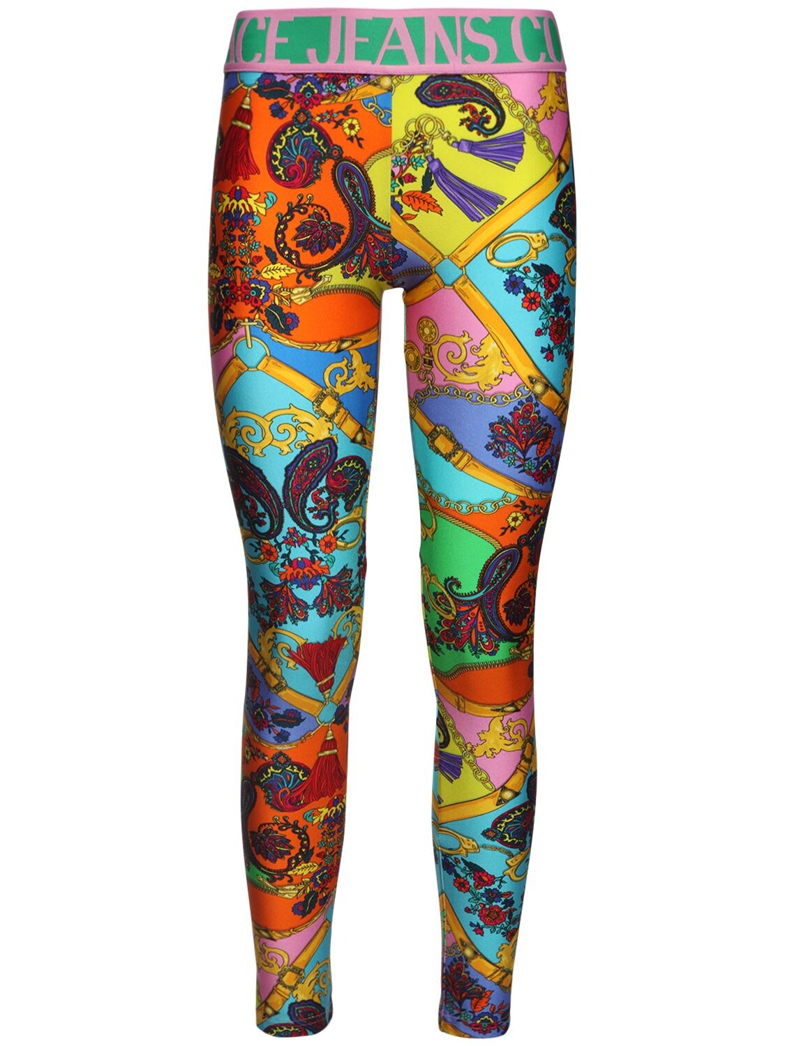 Versace Jeans Couture Printed Stretch Leggings In Multicolor
