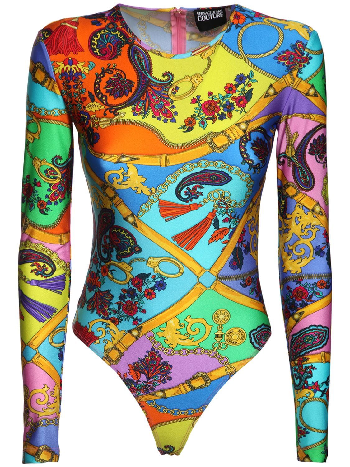 Versace Jeans Couture Printed Stretch Jersey Bodysuit In Multicolor
