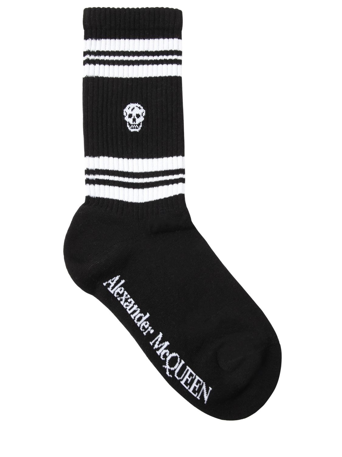 Alexander Mcqueen Skull Cotton Blend Socks In Black