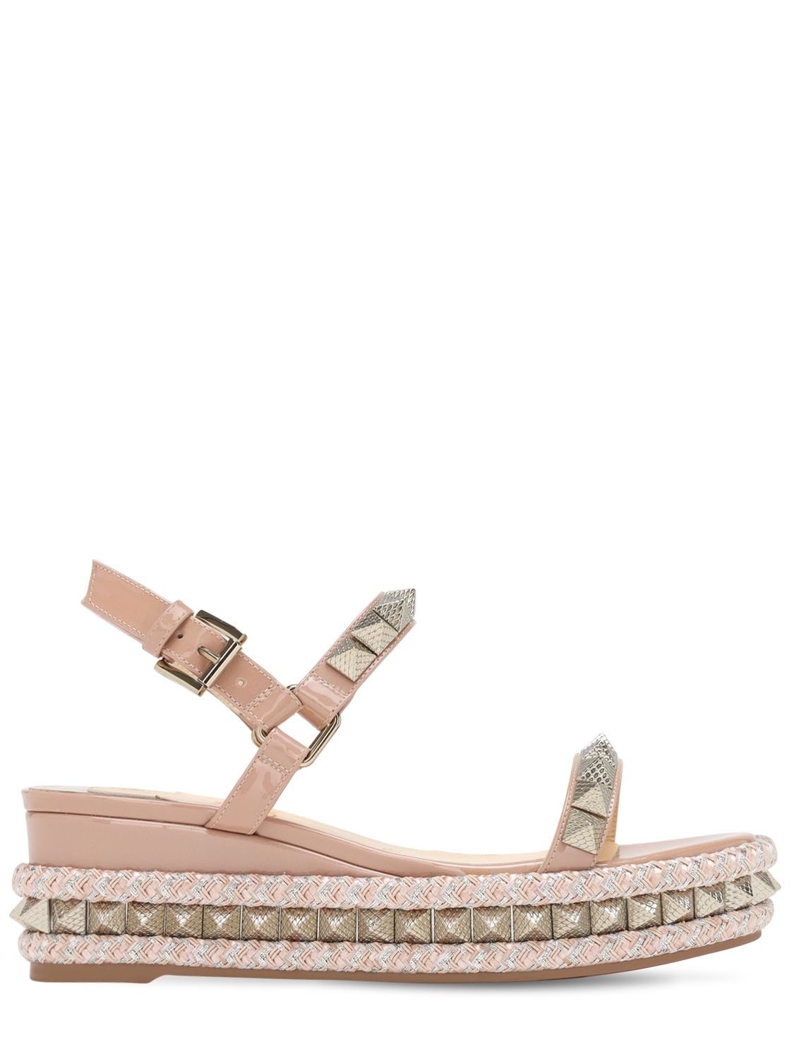 Christian Louboutin 60mm Embellished Patent Leather Wedges In Blush,gold