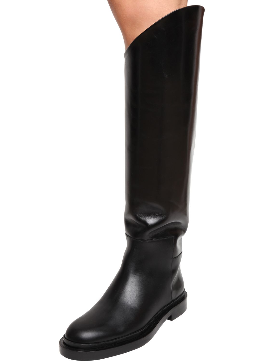Jil Sander 20mm Leather Tall Boots In Black | ModeSens
