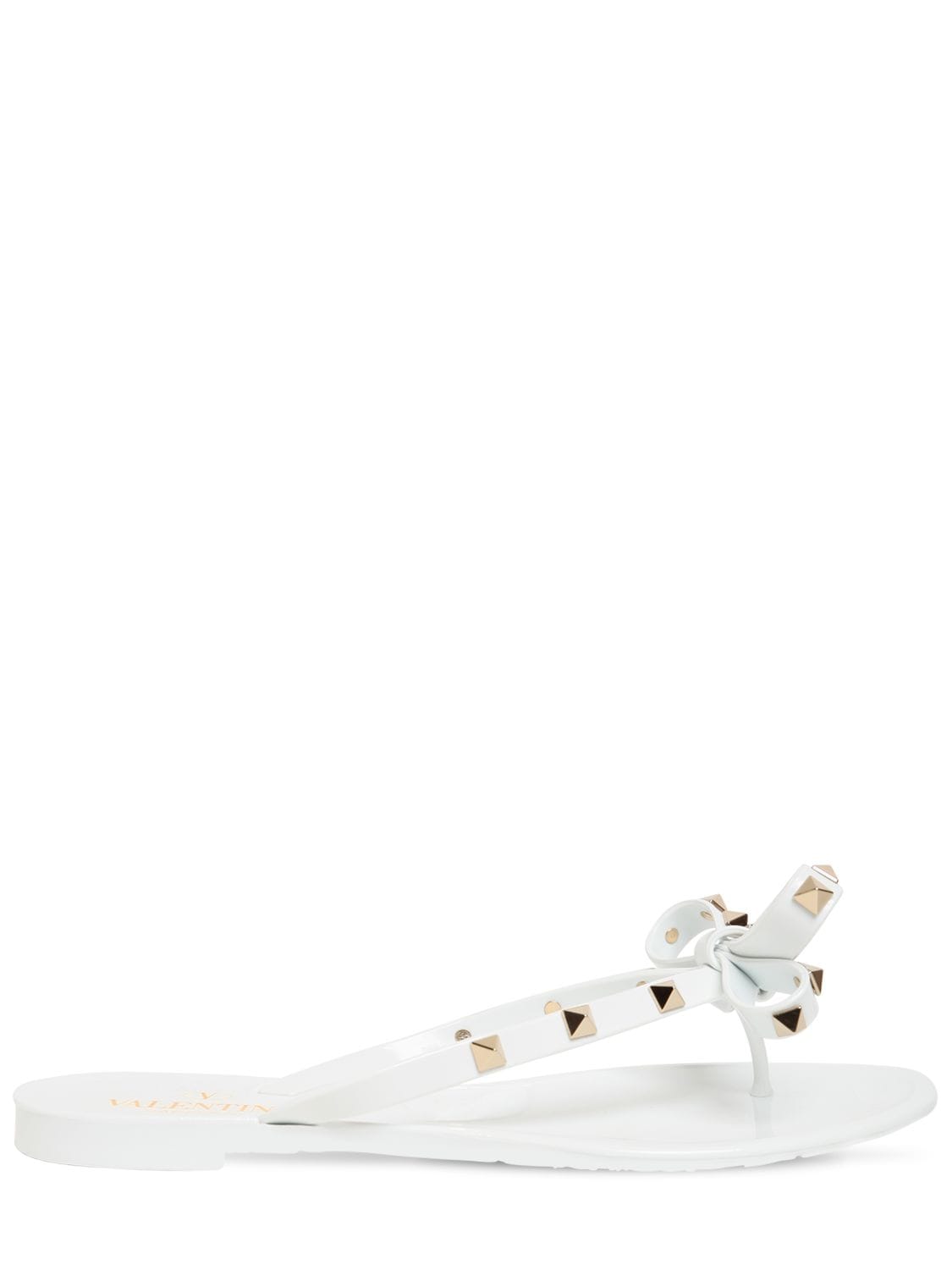 Valentino Garavani Rockstud Embellished Flip Flops In White