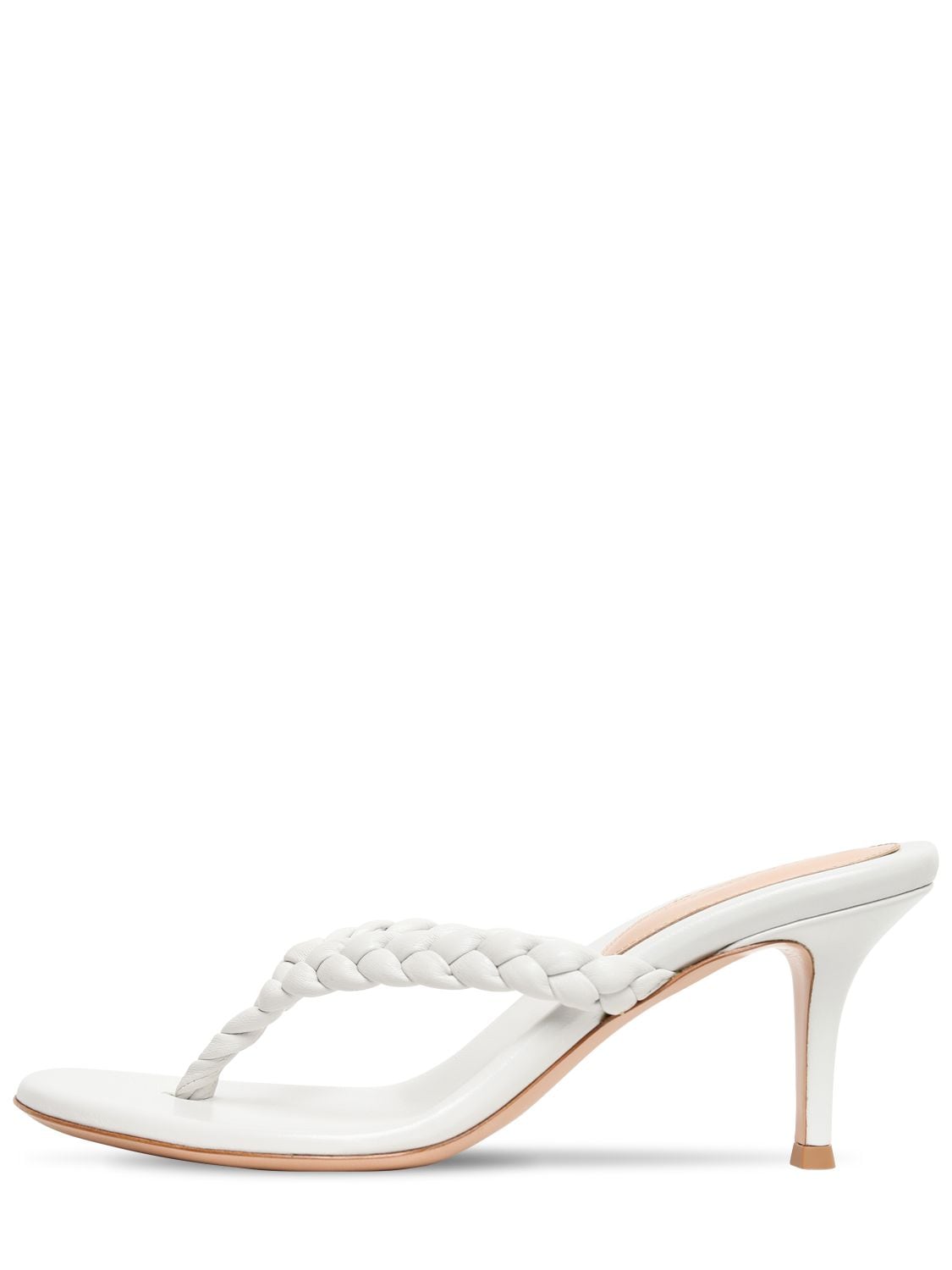 Gianvito Rossi 70mm Tropea Braided Leather Thong Sandal In White