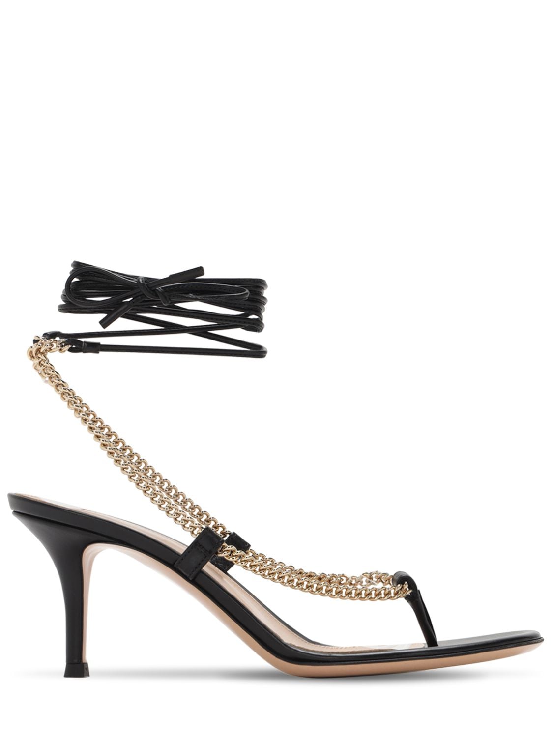 70mm Chain & Leather Thong Sandals In Black