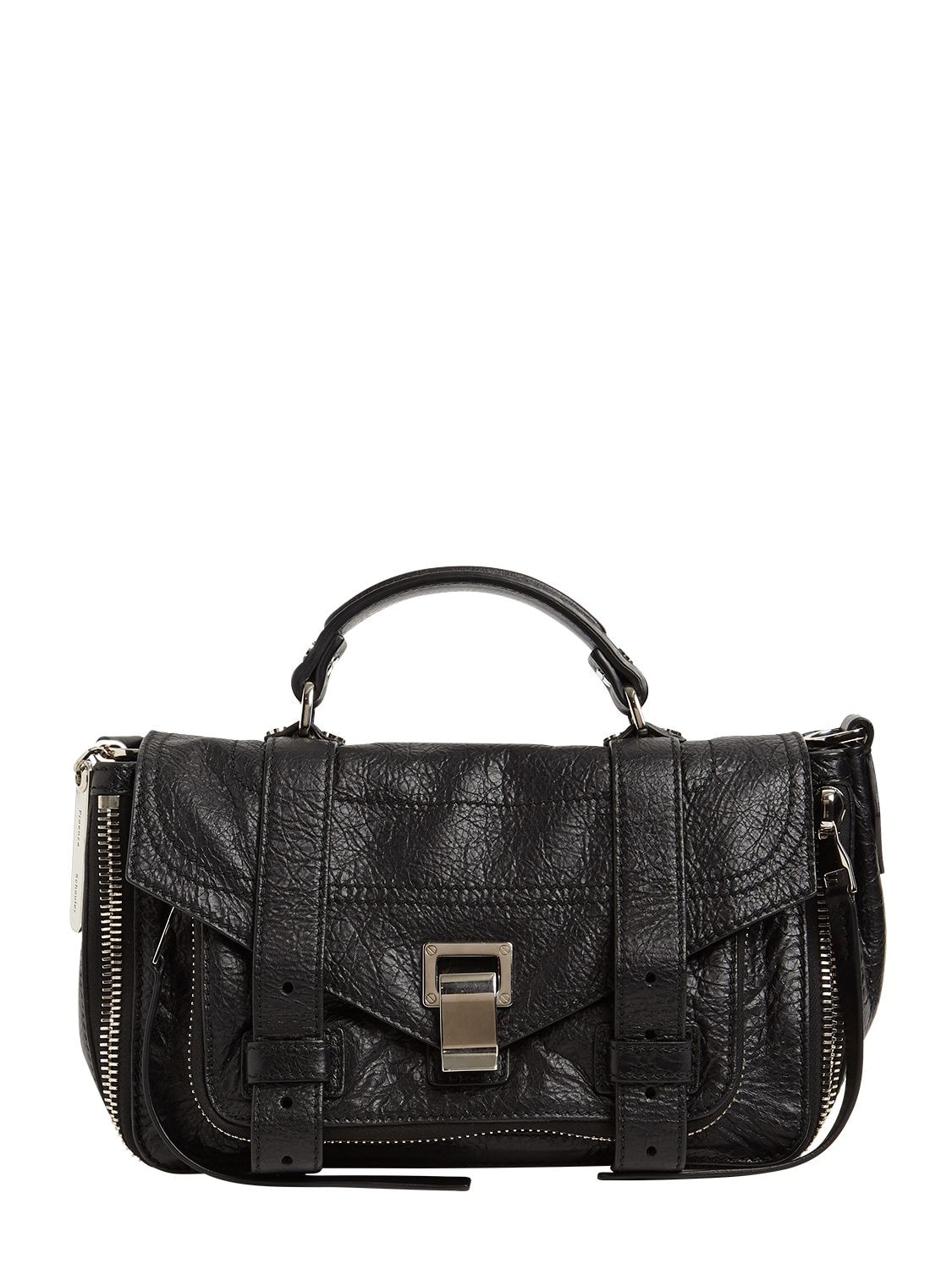 Proenza Schouler Ps1 Tiny Zipped Leather Top Handle Bag In Black