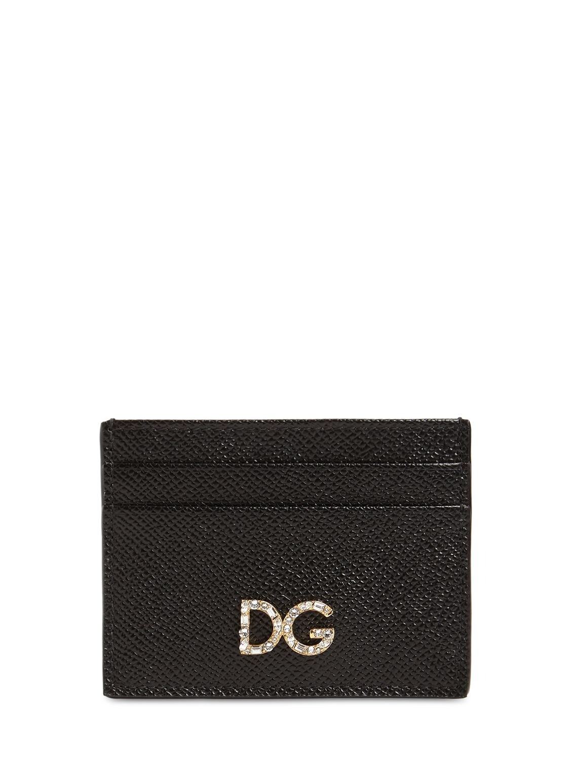 Dolce & Gabbana Dauphine Leather Card Holder W/ Logo In Black