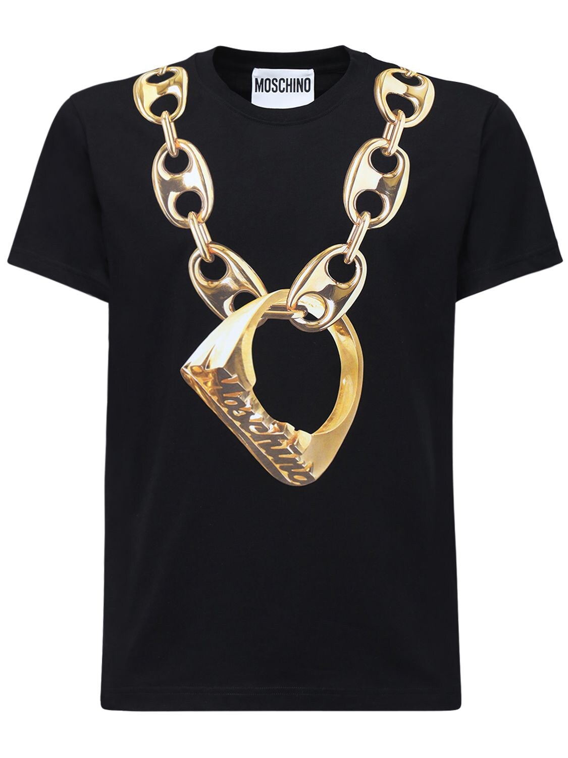 MOSCHINO CHAIN PRINT COTTON T-SHIRT,72IATN025-MJU1NQ2