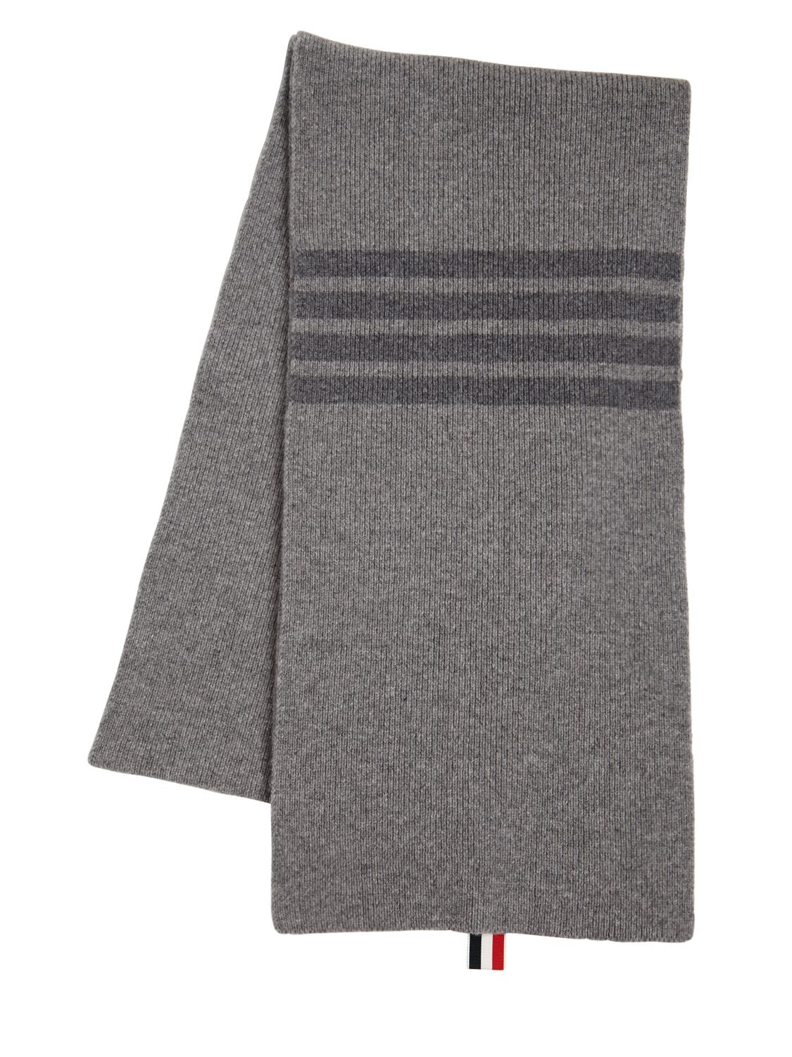 Thom Browne 4 Bar Merino Wool Scarf In Light Grey