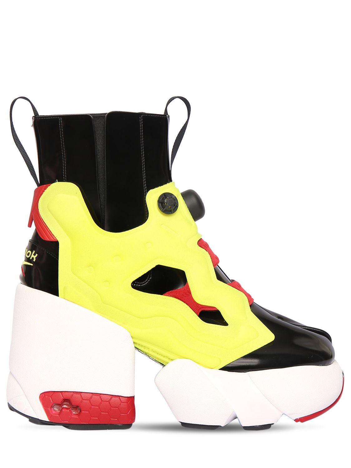 Maison Margiela 100mm Rebook Insta Pump Leather Sneakers In Black,yellow