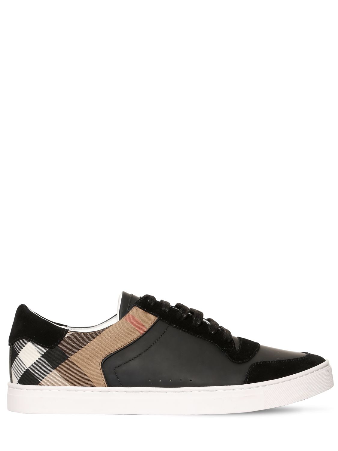 Burberry Newport Check Canvas & Leather Trainers In Black