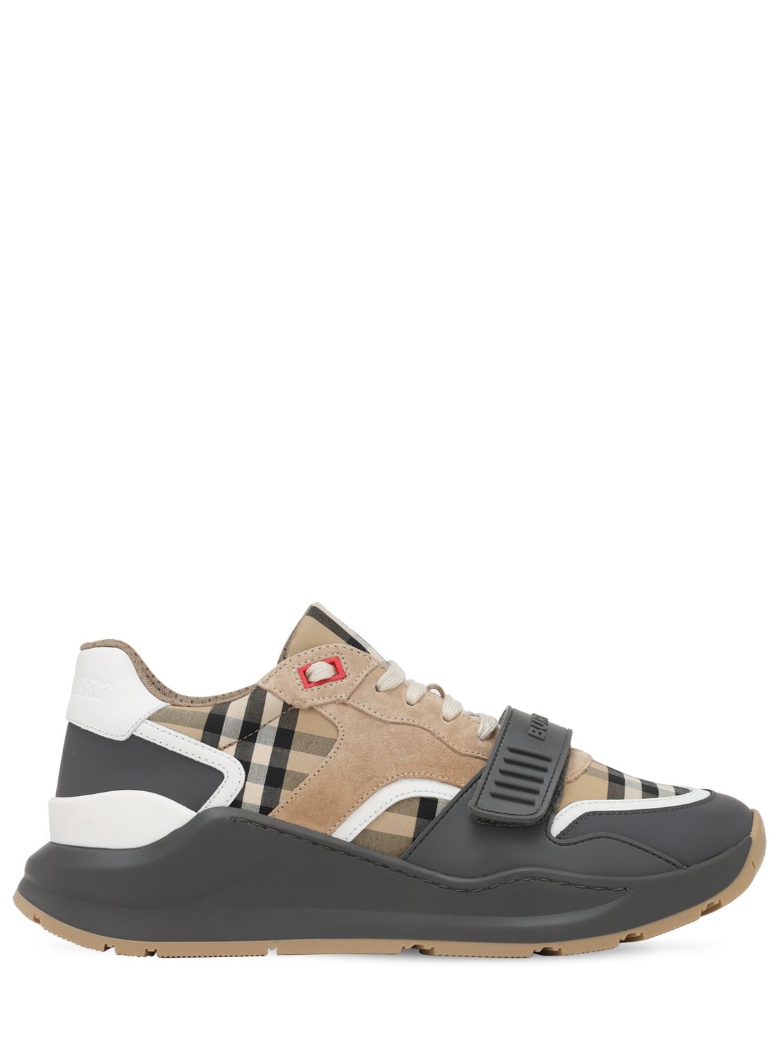 BURBERRY 30mm Ramsey Check & Leather Sneakers