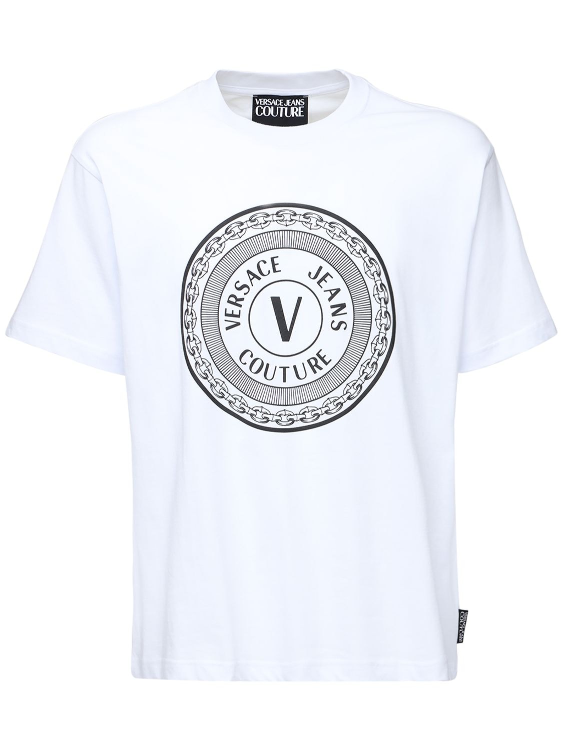 VERSACE JEANS COUTURE LOGO PRINT COTTON T-SHIRT,72IBQN001-MDAZ0