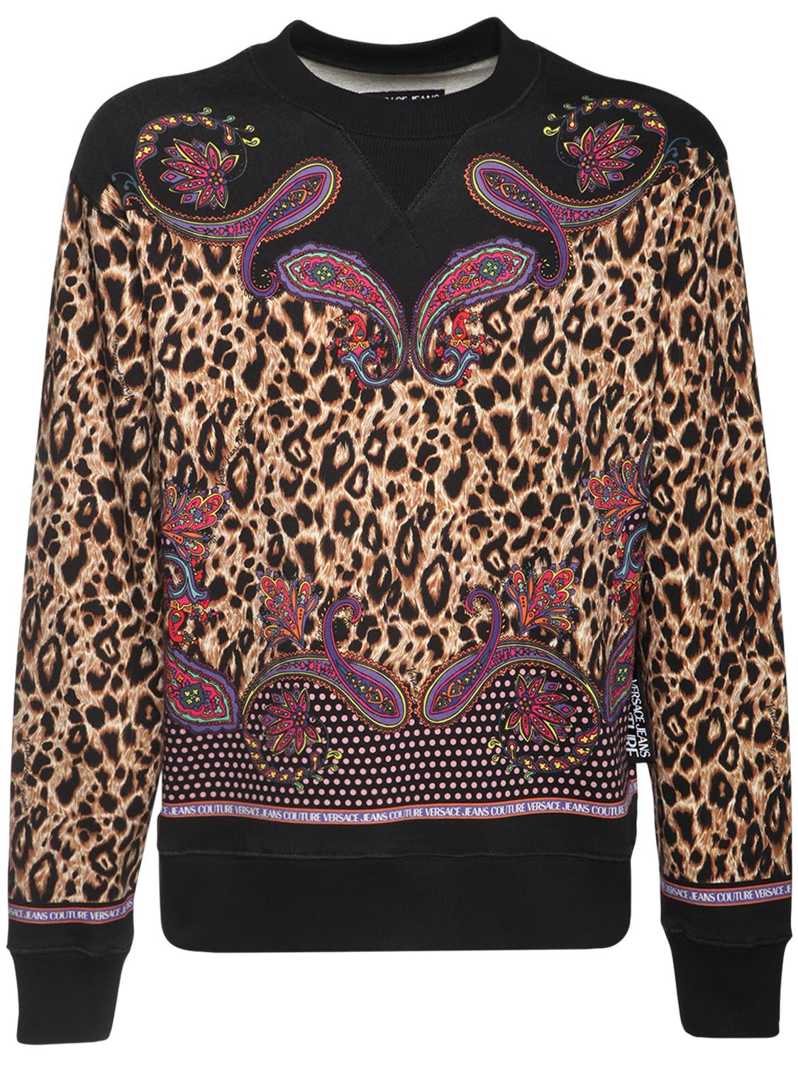 VERSACE JEANS COUTURE BANDA LEOPARD PRINT COTTON SWEATSHIRT,72IBQN013-ODK50