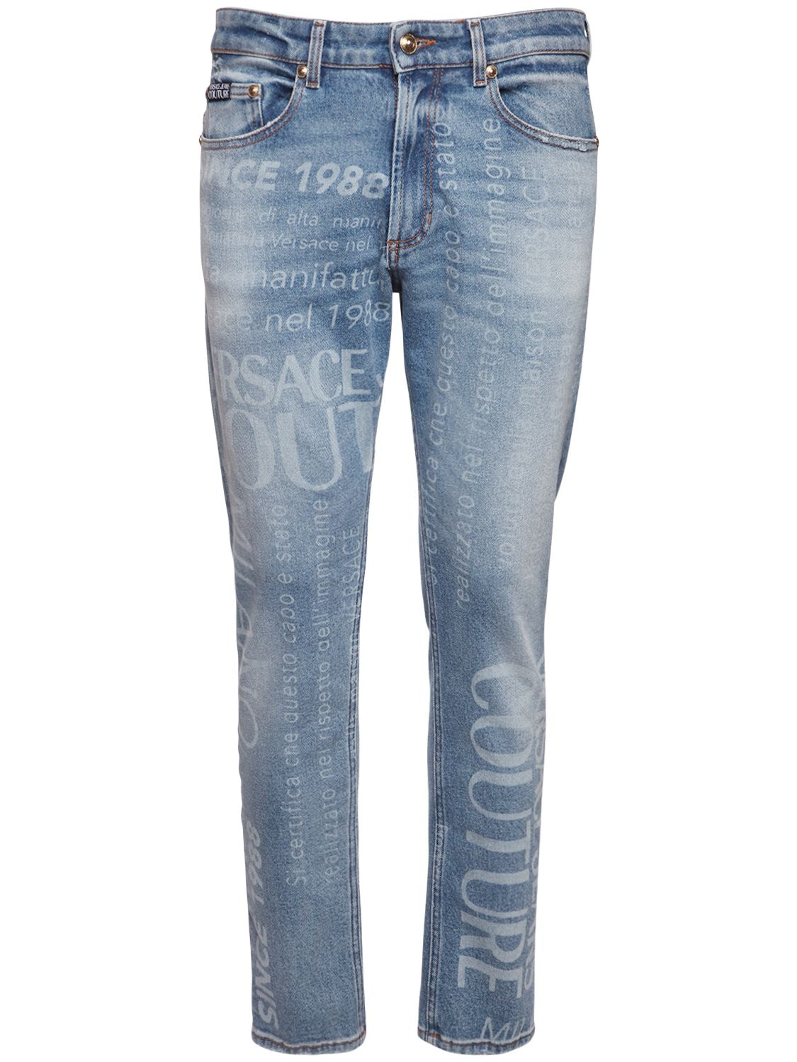 Jeans In Denim Di Cotone Con Logo 16cm