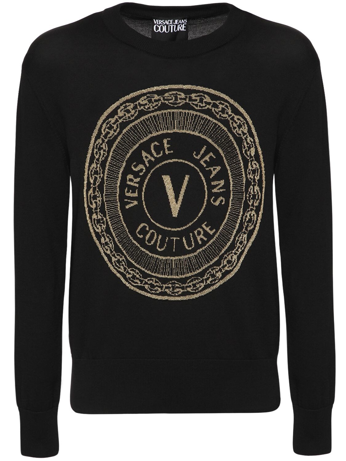 VERSACE JEANS COUTURE LOGO LUREX INTARSIA COTTON jumper,72IBQN030-SZQY0