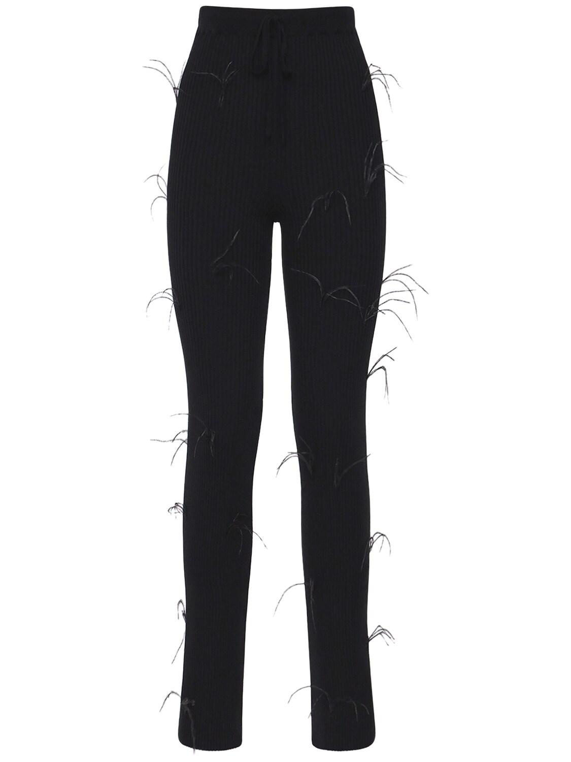 MARQUES'ALMEIDA Flared Ribbed Knit Pants W/ Feathers