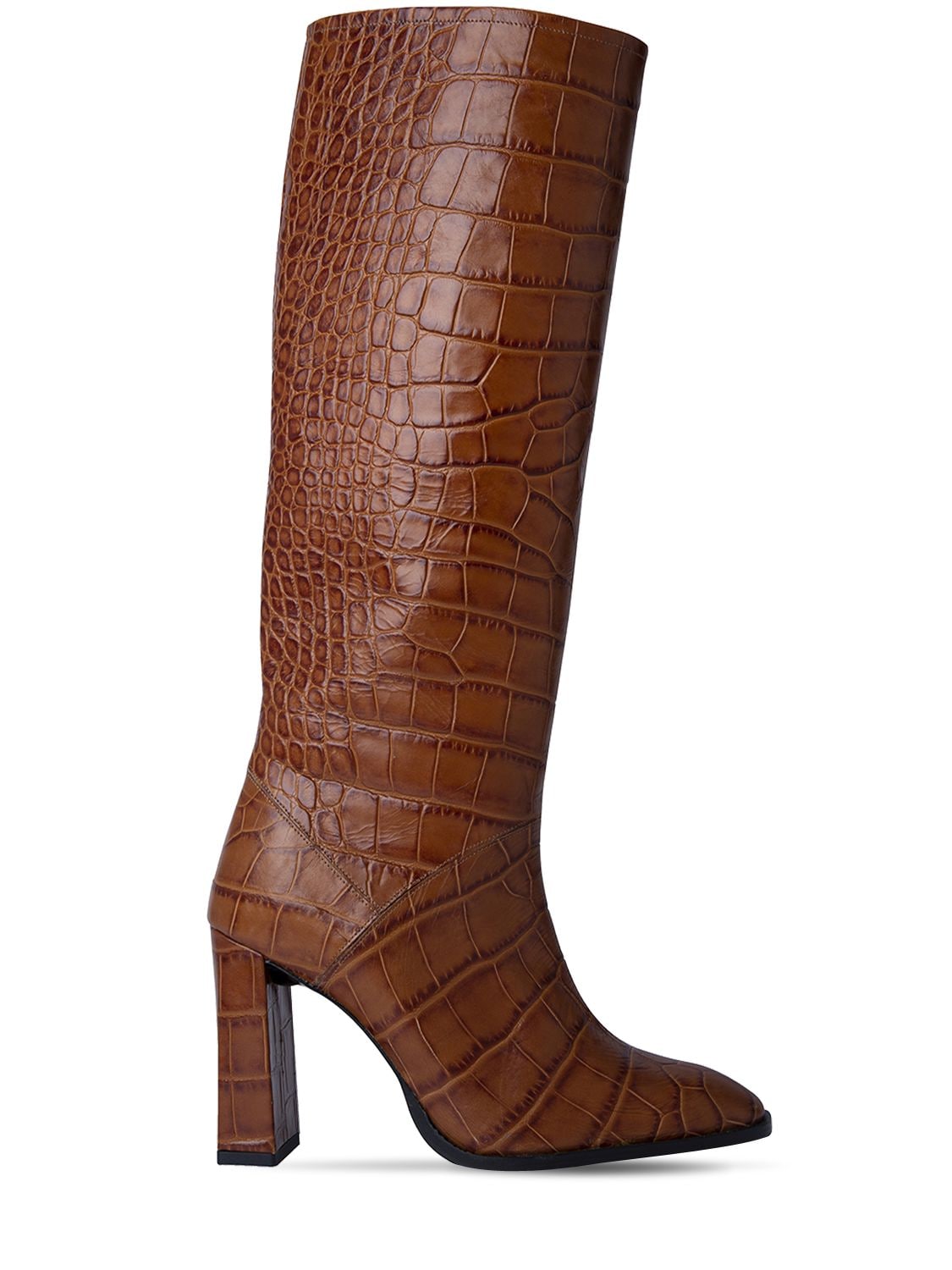 By Far 90mm Camilla Croc Embossed Leather Boots In Tan ModeSens