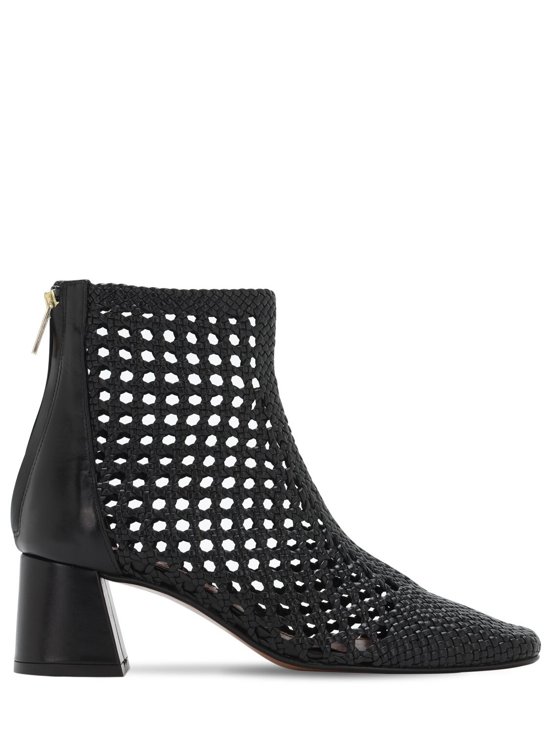 Souliers Martinez 50mm Woven Leather Ankle Boots In Black