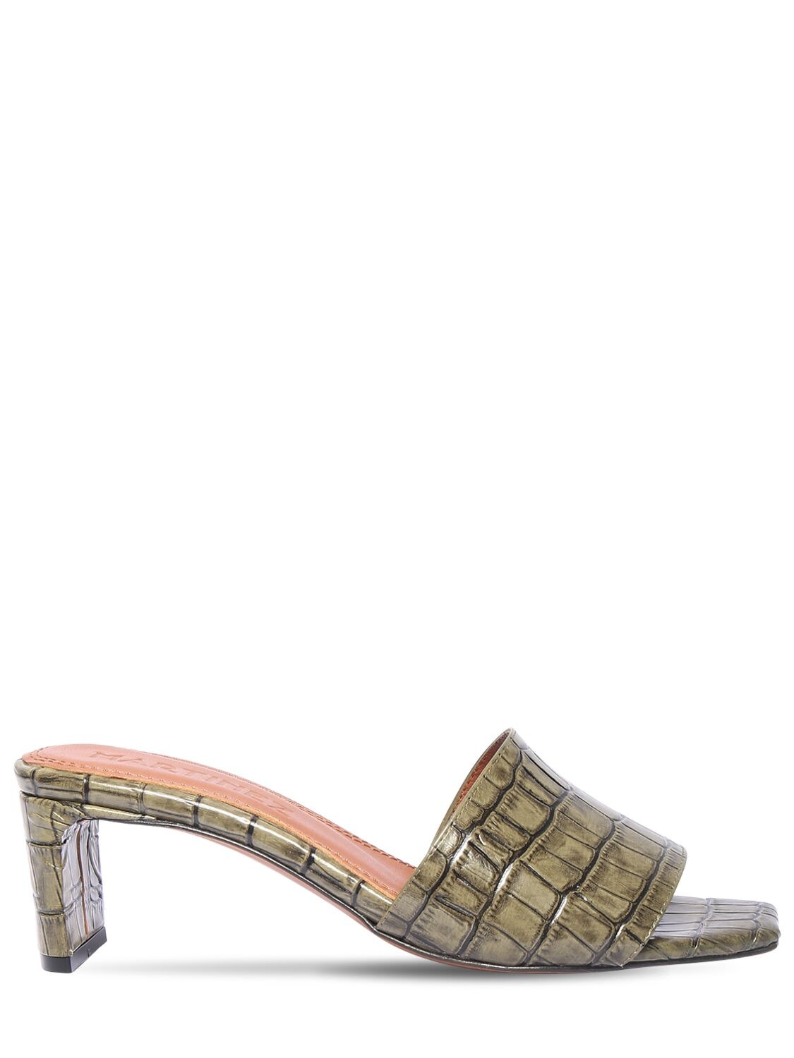 Souliers Martinez 50mm Croc Embossed Leather Sandals In Khaki