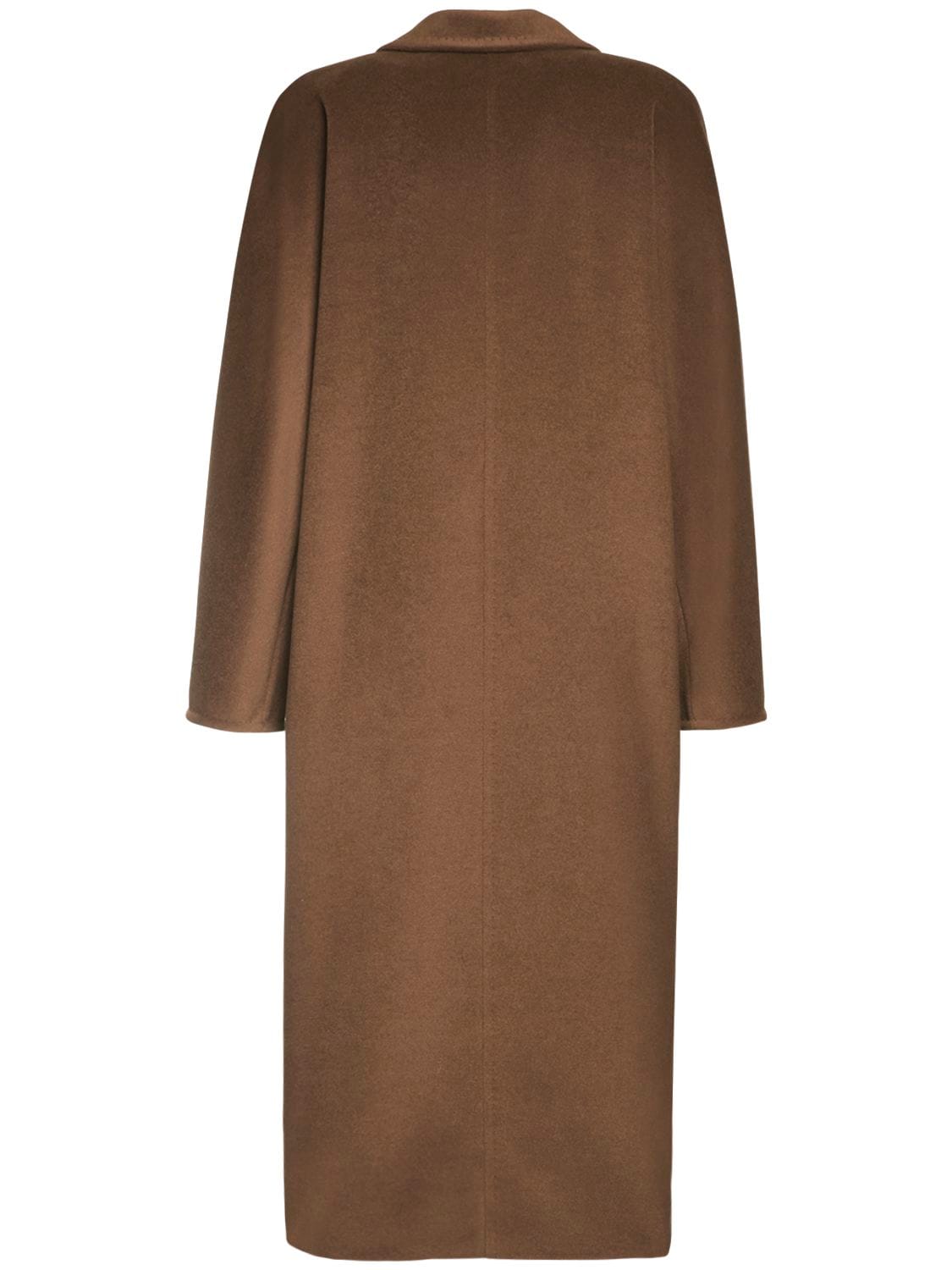 Shop Max Mara Madame Double Breasted Wool Long Coat In Tobacco