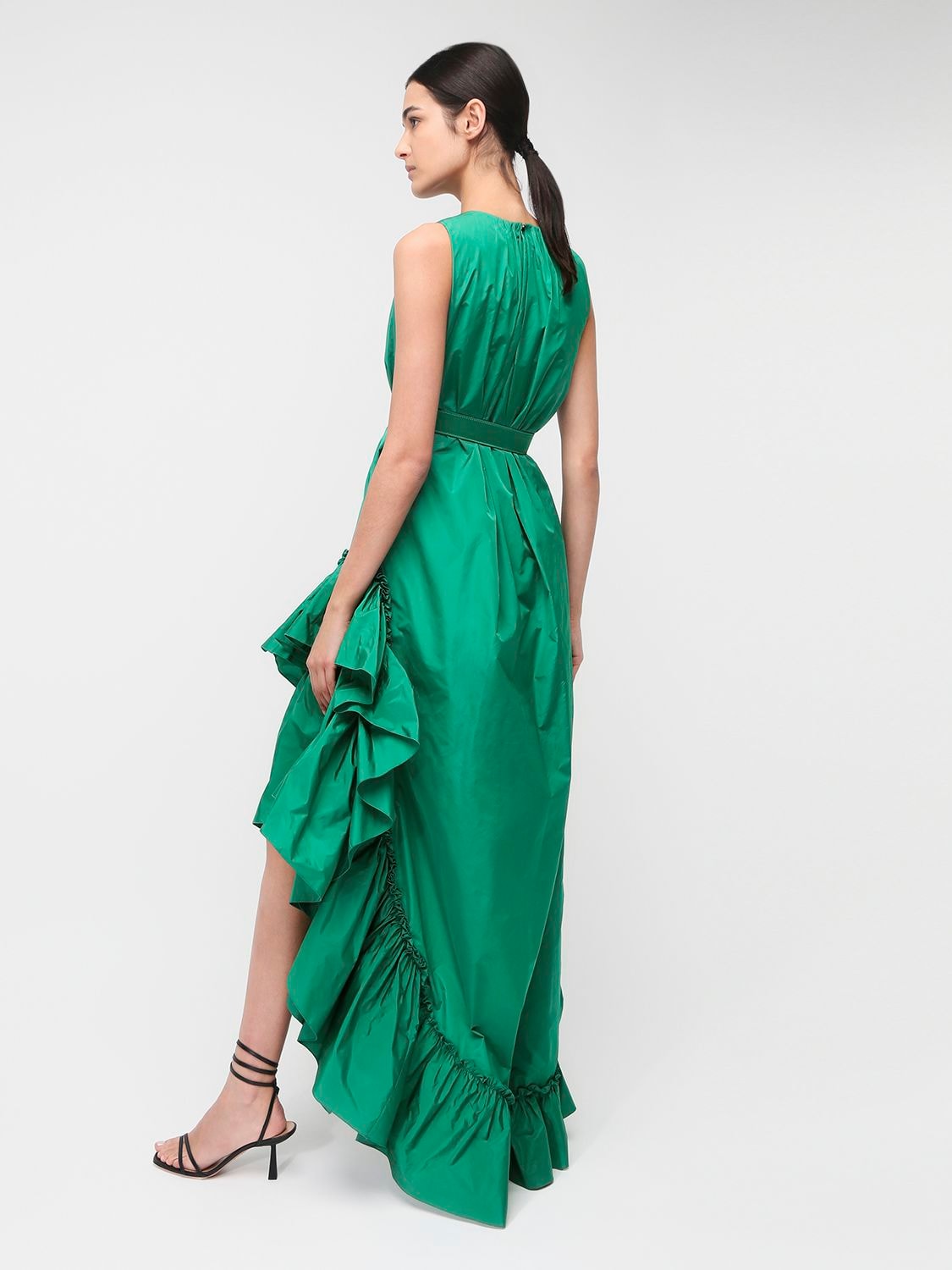 Max Mara Asymmetric Ruffled Taffeta Dress In Green | ModeSens