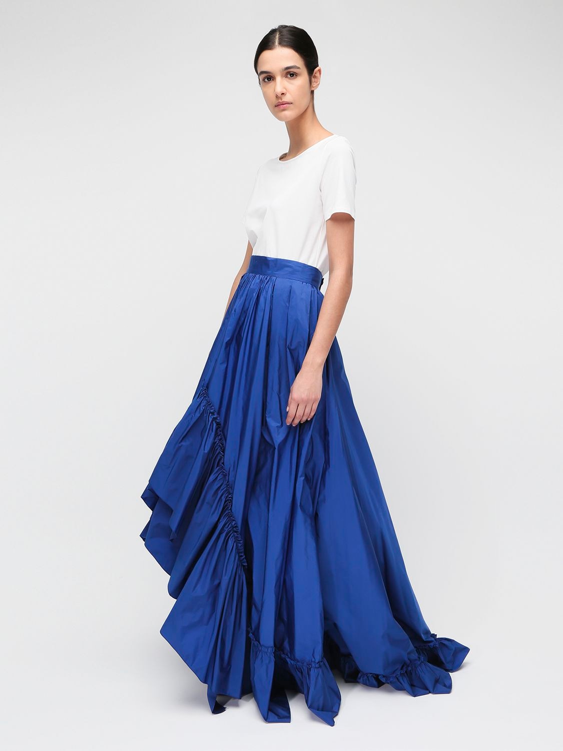 Max Mara Asymmetric Ruffled Taffeta Skirt In Blue | ModeSens