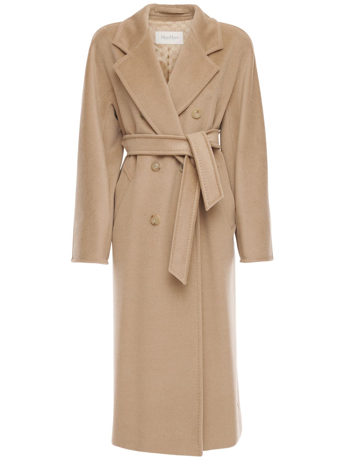 Max Mara Madame Double Breasted Wool Long Coat In Camel