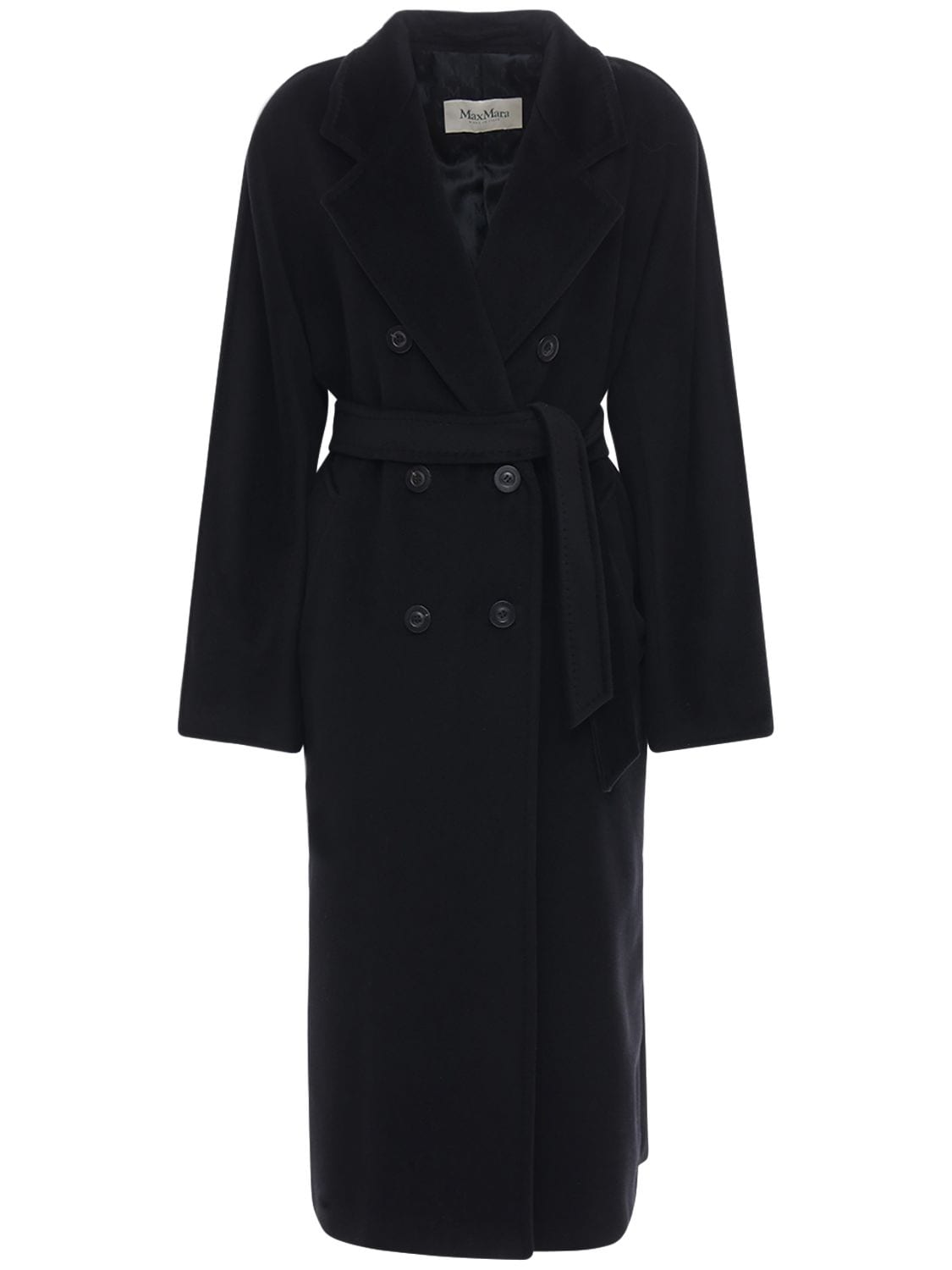 Max Mara Madame Double Breasted Wool Long Coat In 003 Black | ModeSens