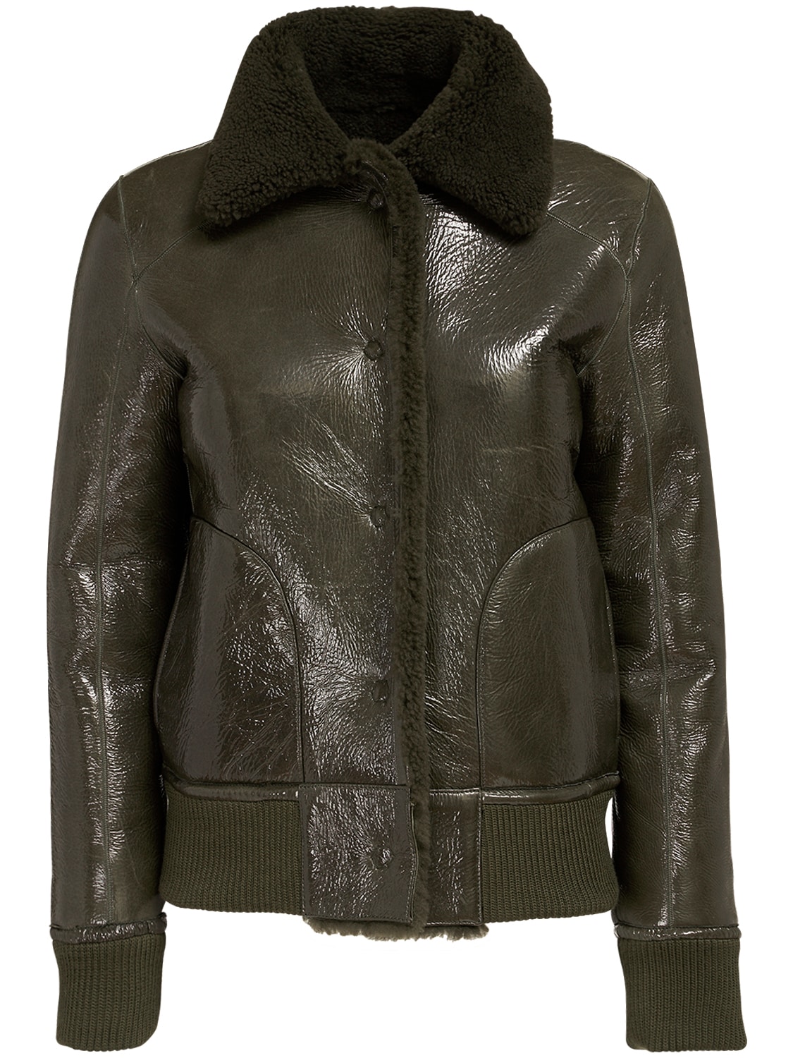 Remain Perla Shearling & Leather Crop Jacket In Green | ModeSens