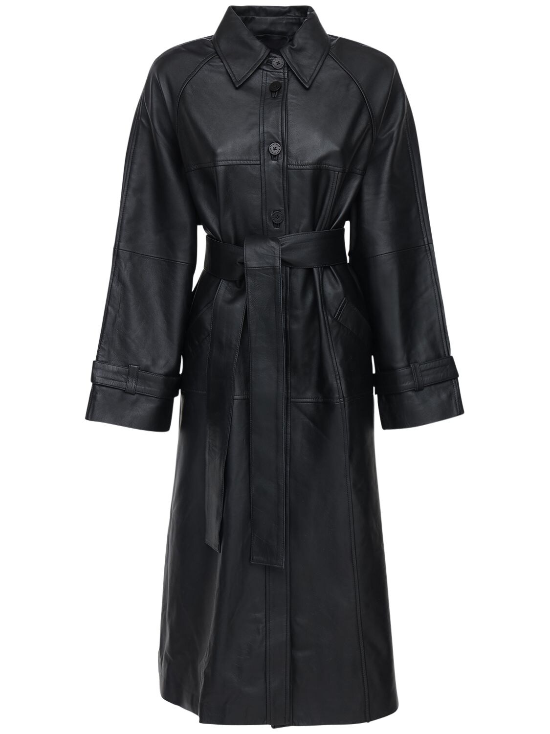 Remain Romy Oversize Leather Trench Coat In Black | ModeSens