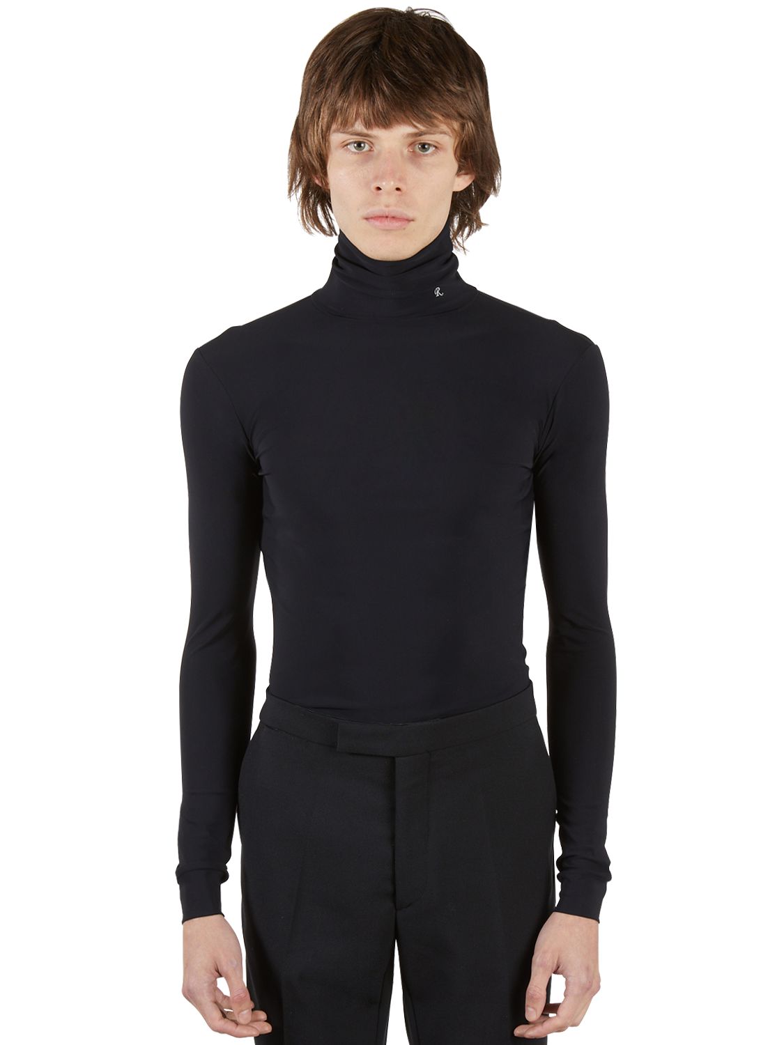 Raf Simons R Embroidery Tech Turtleneck Top In Black