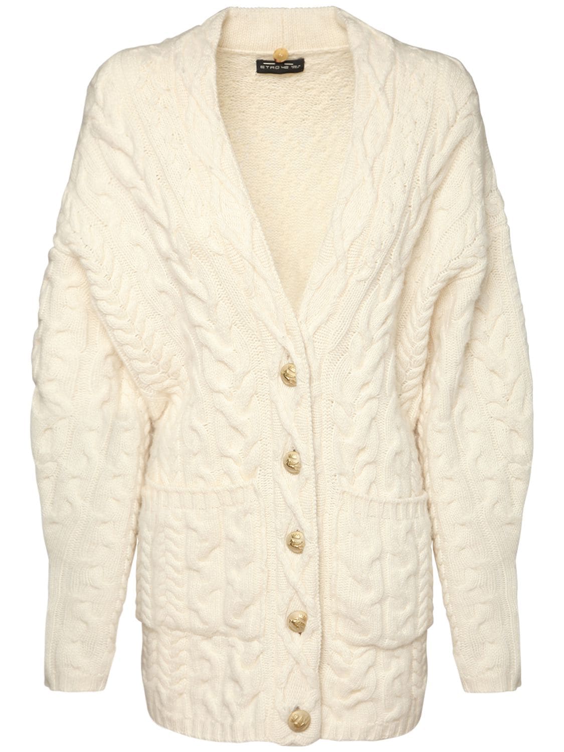 ETRO WOOL & CASHMERE CABLE KNIT CARDIGAN,72ID4M022-MDGWMA2