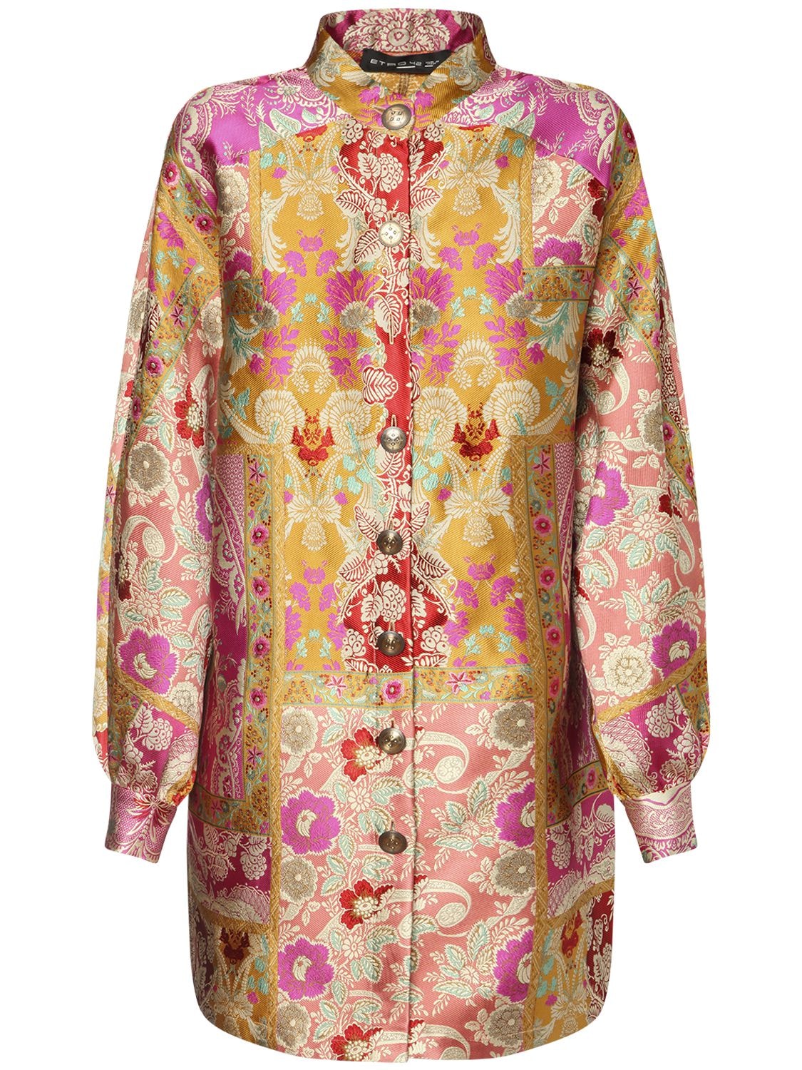 Etro Floral Jacquard Mini Dress In Pink,yellow