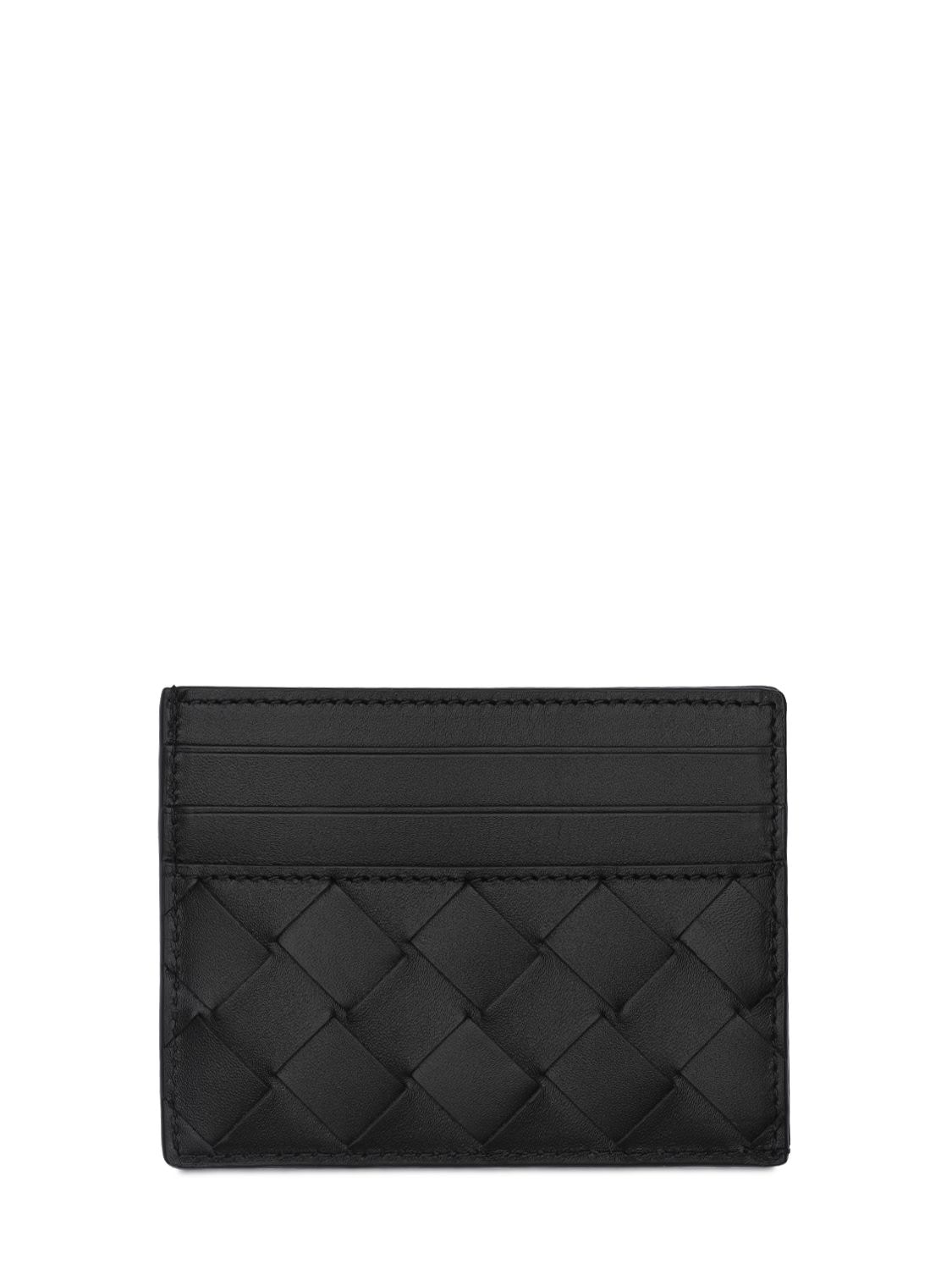 Shop Bottega Veneta Intrecciato Leather Card Holder In Black